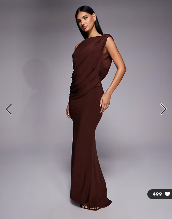 ASOS DESIGN asymmetric drape maxi dress with cowl back in chocolate