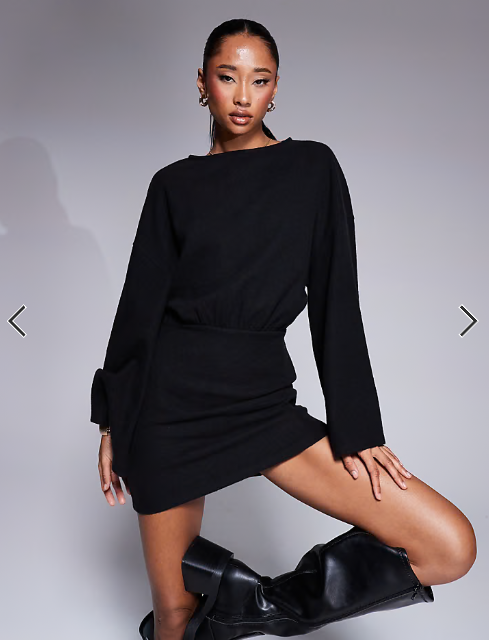 ASOS DESIGN supersoft wide long sleeve blouson mini dress in black