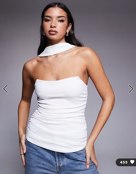 ASOS DESIGN longline structured bandeau top with scarf neck detail in ivory