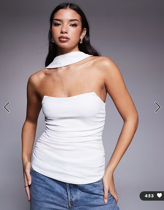 ASOS DESIGN longline structured bandeau top with scarf neck detail in ivory