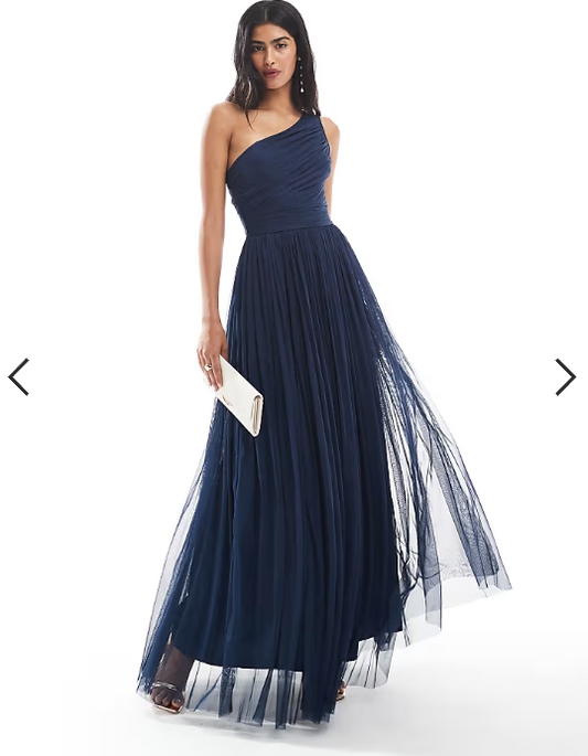 Lace & Beads Bridesmaid one shoulder maxi dress in navy