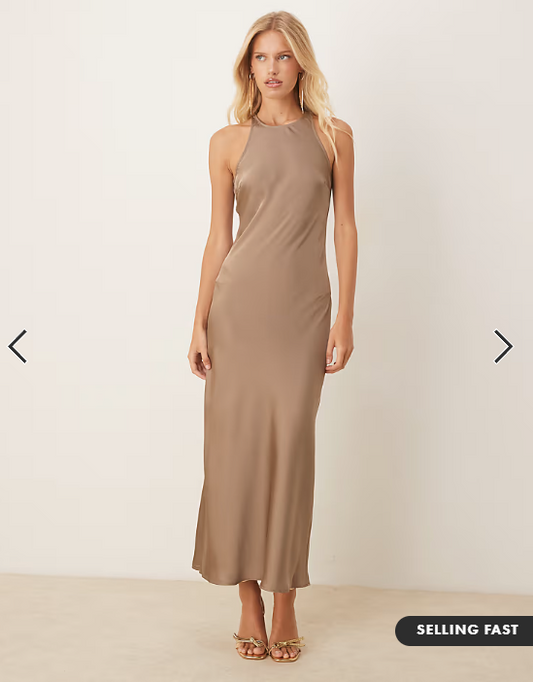 Vila - racer satin midi dress in fossil