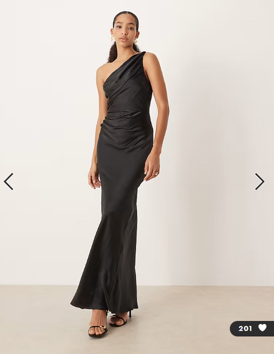 Pretty Lavish Bridesmaids Juliet satin gathered one shoulder maxi dress in black