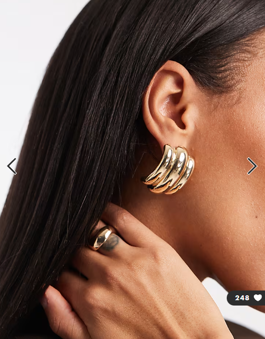 ASOS DESIGN large stud earrings with triple ridge design in gold tone