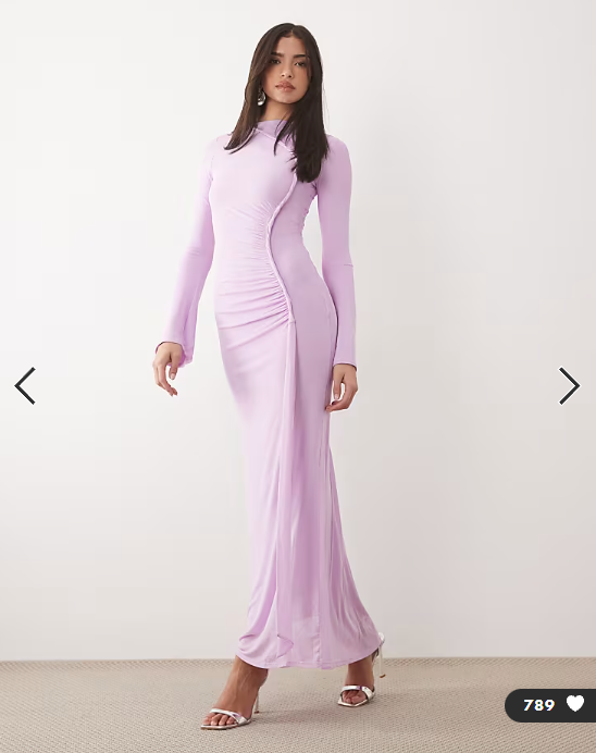 ASOS DESIGN mesh long sleeve maxi dress with twist detail in lilac - LILAC