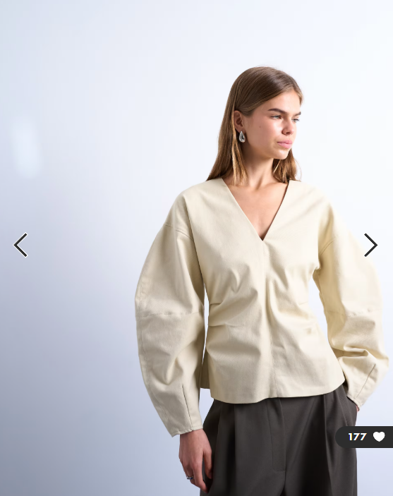 Topshop V neck ovoid sleeve top in cream