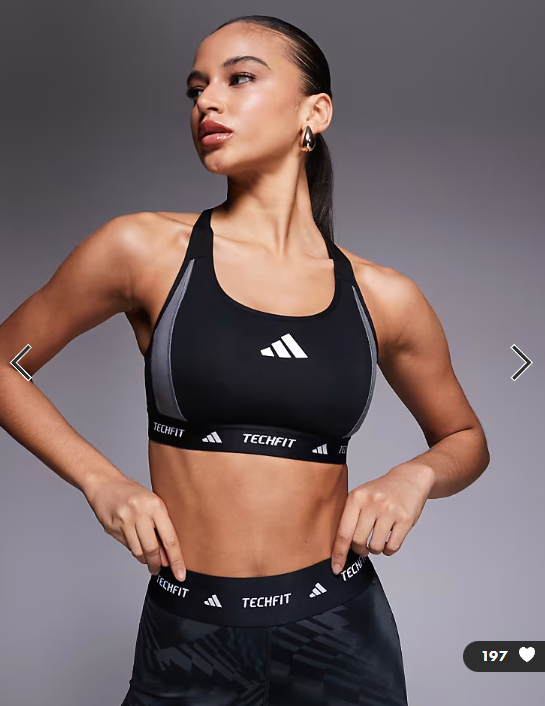 adidas Training Tech Fit mid support sports bra in black colourblock