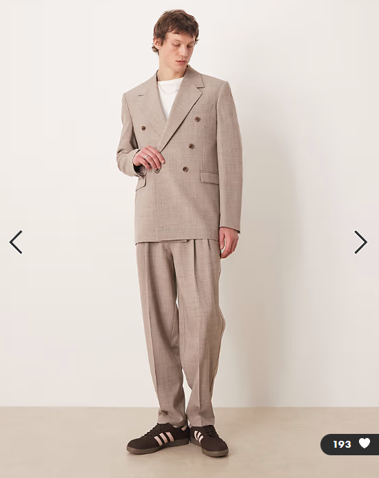 ASOS DESIGN oversized tapered suit trousers in beige crosshatch