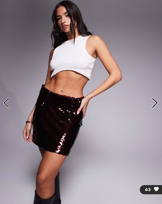 Brave Soul sequin mini skirt in burgundy