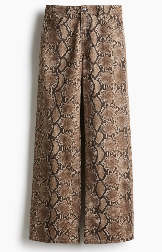 H&M - Wide high jeans - brown snakeskin-patterned