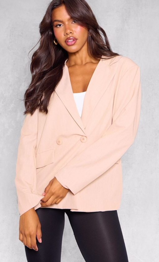 Plt - Camel Double Breasted Oversized Longline Blazer