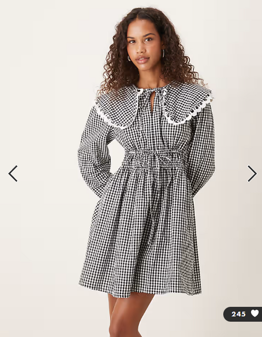 YAS - Tie detail collared mini dress in black and white