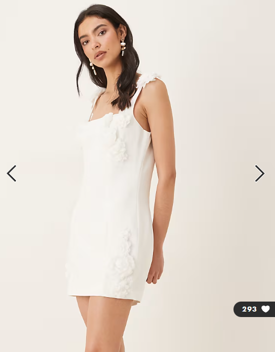 JW PEI square neck corsage applique tailored mini dress in white