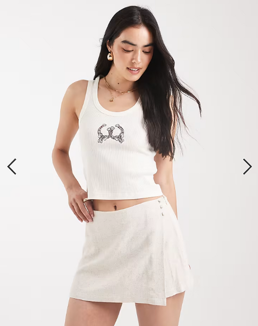 ASOS DESIGN linen look wrap skort in natural