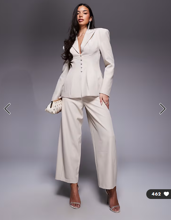 ASOS LUXE co-ord tailored straight leg trouser in neutral