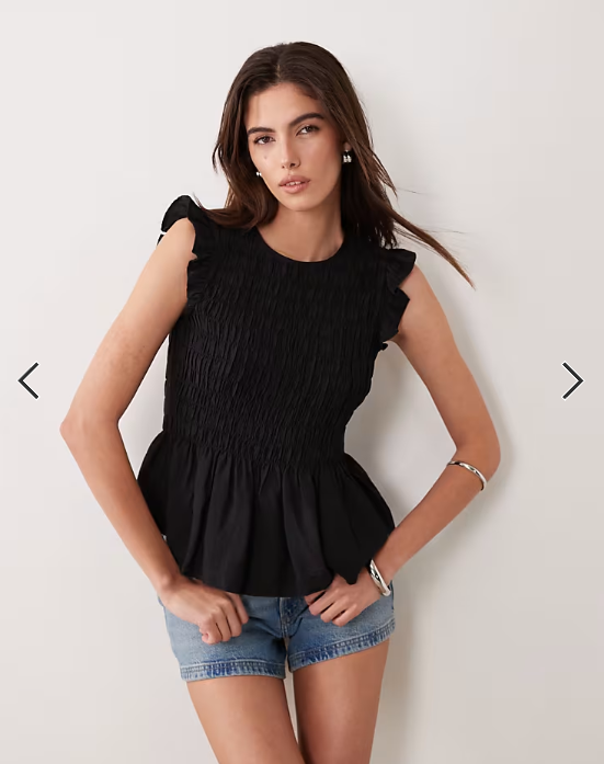 New Look shirred ruffle sleeve top in black