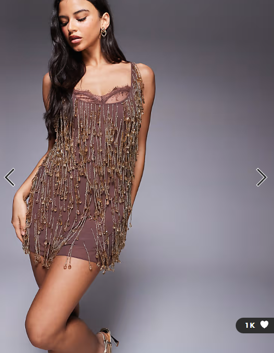 ASOS DESIGN embellished mini dress with sheer lace lining in mocha