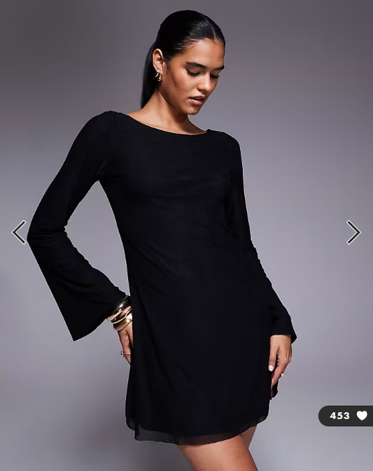Princess Polly Lukea mesh flare sleeve open back mini dress in black