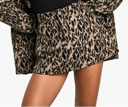 boohoo Leopard Print Wool Look Mini Skirt