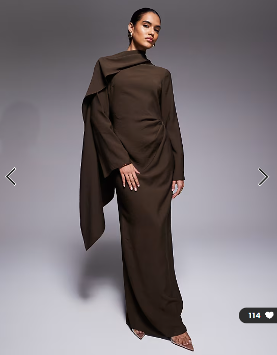 ASOS DESIGN long sleeved scarf detail maxi dress in chocolate