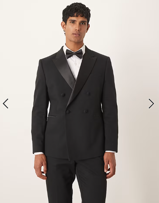 ASOS DESIGN double breasted tuxedo suit jacket in black texture