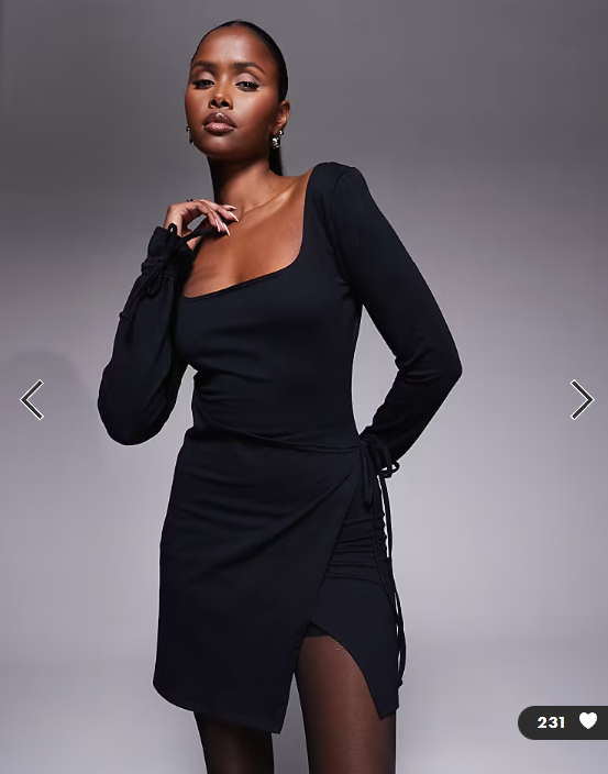 Asos - Fashionkilla exclusive cotton rich square neck long sleeve tie wrap waist mini dress in black