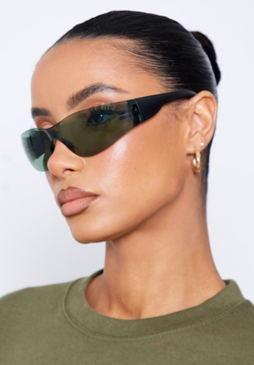 Green Lens Frameless Sporty Visor Sunglasses