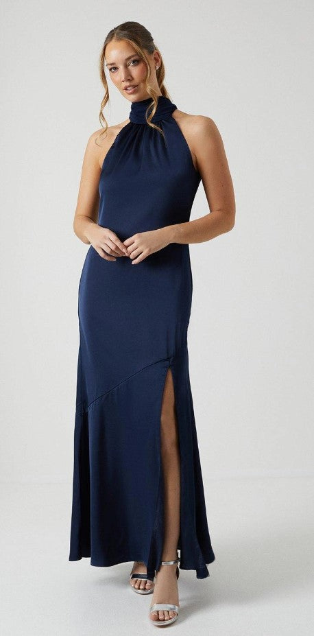 Satin Mix Chiffon Halterneck Bridesmaids Dress