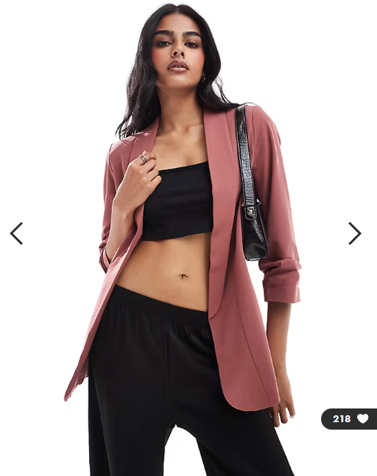 Pieces blazer with ruched sleeves in spice