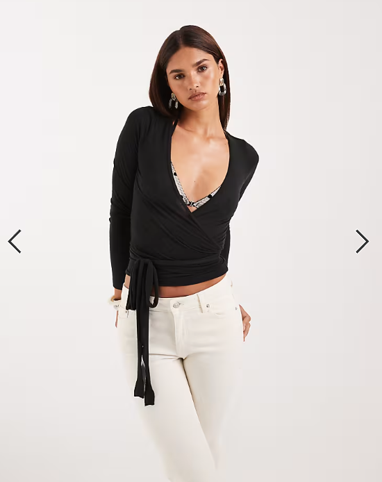 JJXX ballet wrap top in black