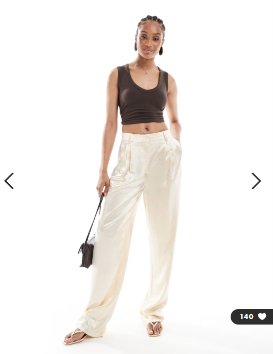 ASOS DESIGN Tall tailored straight leg satin trousers in ivory