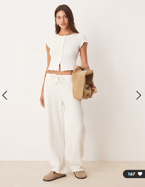ASOS DESIGN co-ord crochet straight leg trouser with tie waist in cream
