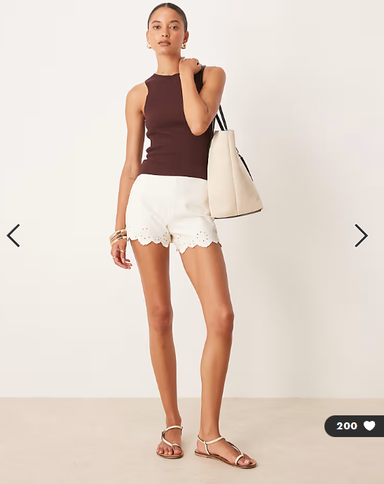 ASOS DESIGN ponte embroidered hem mini shorts in white