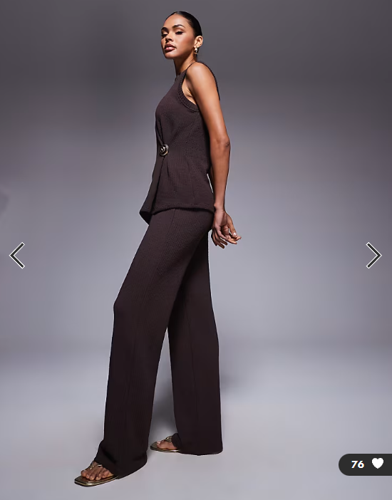 River Island textured wide leg trouser co-ord in brown
