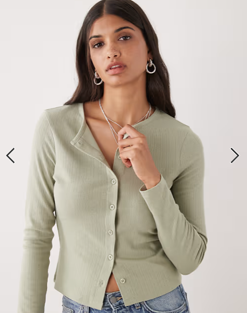 COLLUSION long sleeve pointelle cardigan in khaki