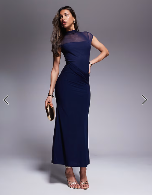 ASOS DESIGN maxi dress with cowl skirt detail and layered bodice in navy
