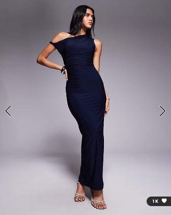 Kaiia exclusive double layered slinky bodycon off shoulder twist strap maxi dress in navy