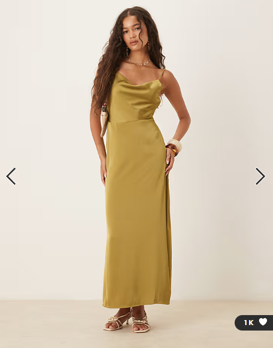 Vila satin cowl neck maxi dress in olive green