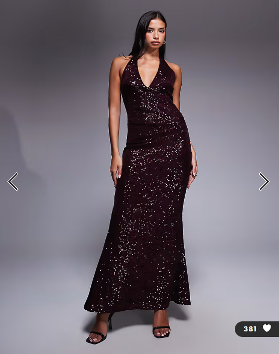 ASOS DESIGN all over sequin plunge maxi dress in burgundy