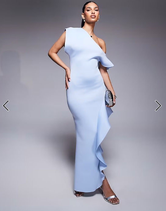 ASOS DESIGN fallen shoulder with frill split detail maxi dress in light blue