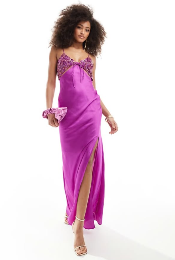 ASOS DESIGN Embellished Bodice Maxi Dress With Cut Out In Purple