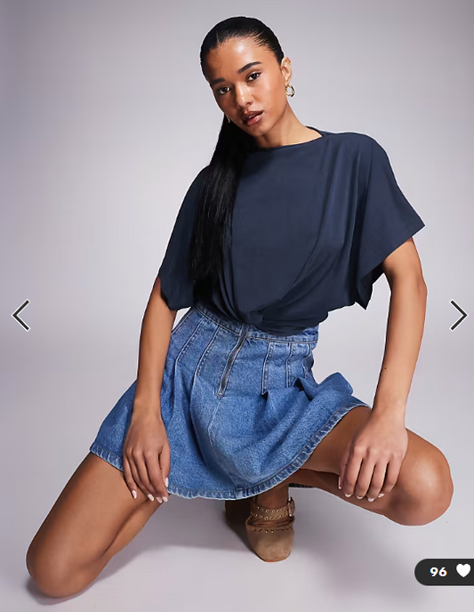 ASOS DESIGN grown on neck floaty batwring top with twist front detail in navy