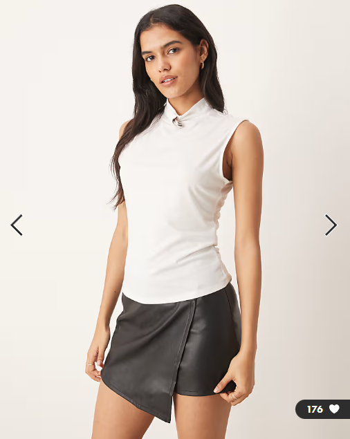 JDY brooch detail sleeveless high neck top in white