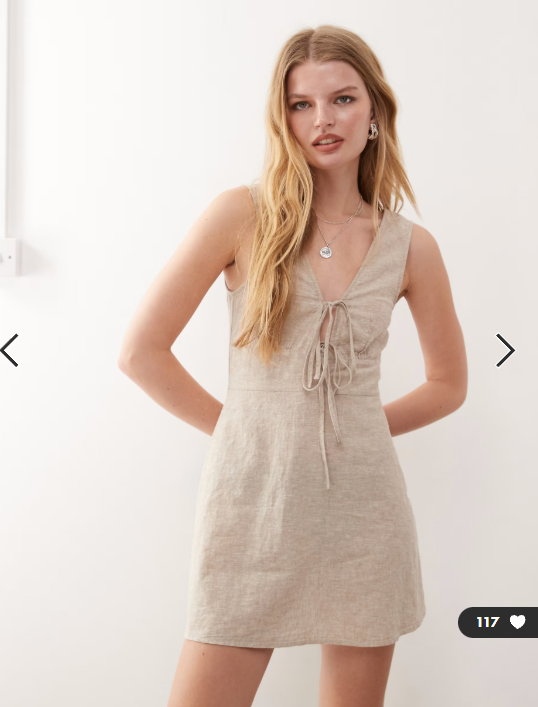 Monki linen mini dress with tie front detail in white exclusive to ASOS
