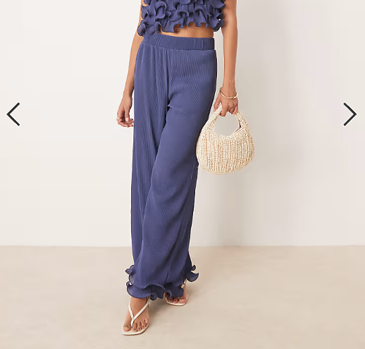 YAS frill trim trouser co-ord in deep blue