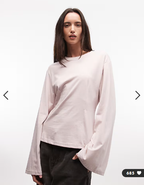 Monki cinched waist long sleeve structured jersey top in dusty pink