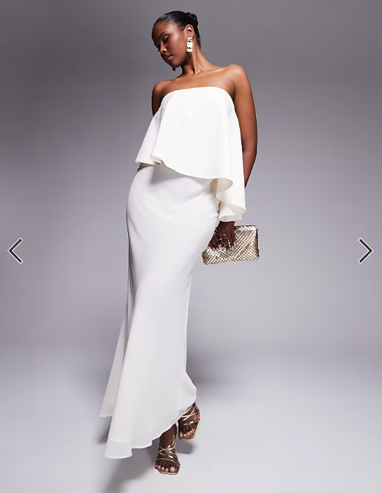 ASOS DESIGN bandeau asymmetric contrast fabric bias maxi dress in ivory