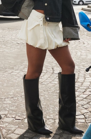 Cream Double Belt Detail Puffball Mini Skirt