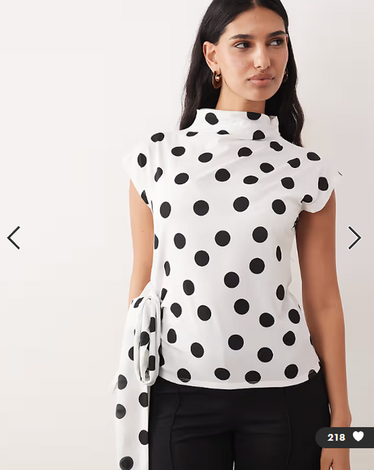 ASOS DESIGN cap sleeve tie knot detail top in mono polka dot