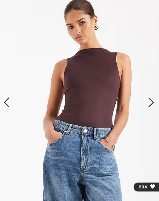 ASOS DESIGN Super Sculpting boat neck bodysuit in chocolate
